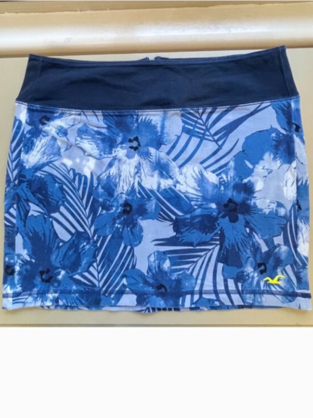 Hollister Skirt Tropical Palm Leaf Hibiscus Floral Knit Back Zipper Blue Large